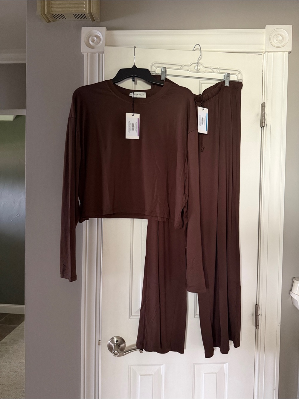 NWT - Brown BUMPSUIT Long SleeveTee (Lg) and Drawstring  Pant (M)